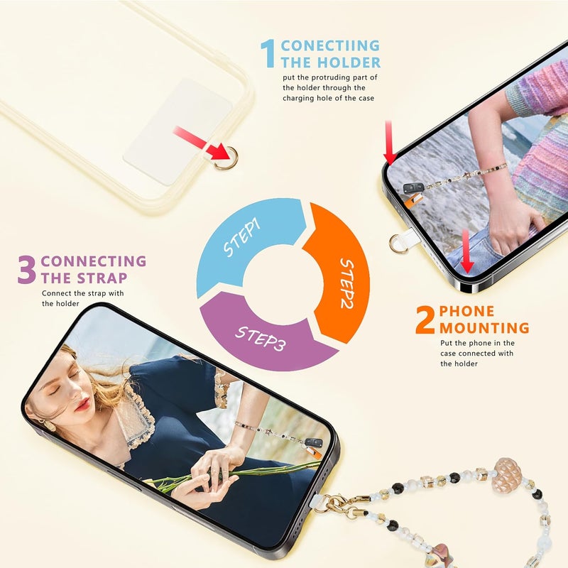 Lostars Store Marble Beaded Phone Wrist Strap,Detachable Phone Bracelet Strap with Tether Tab,Hands-Free Wristlet Strap (Khaki) - Image 5